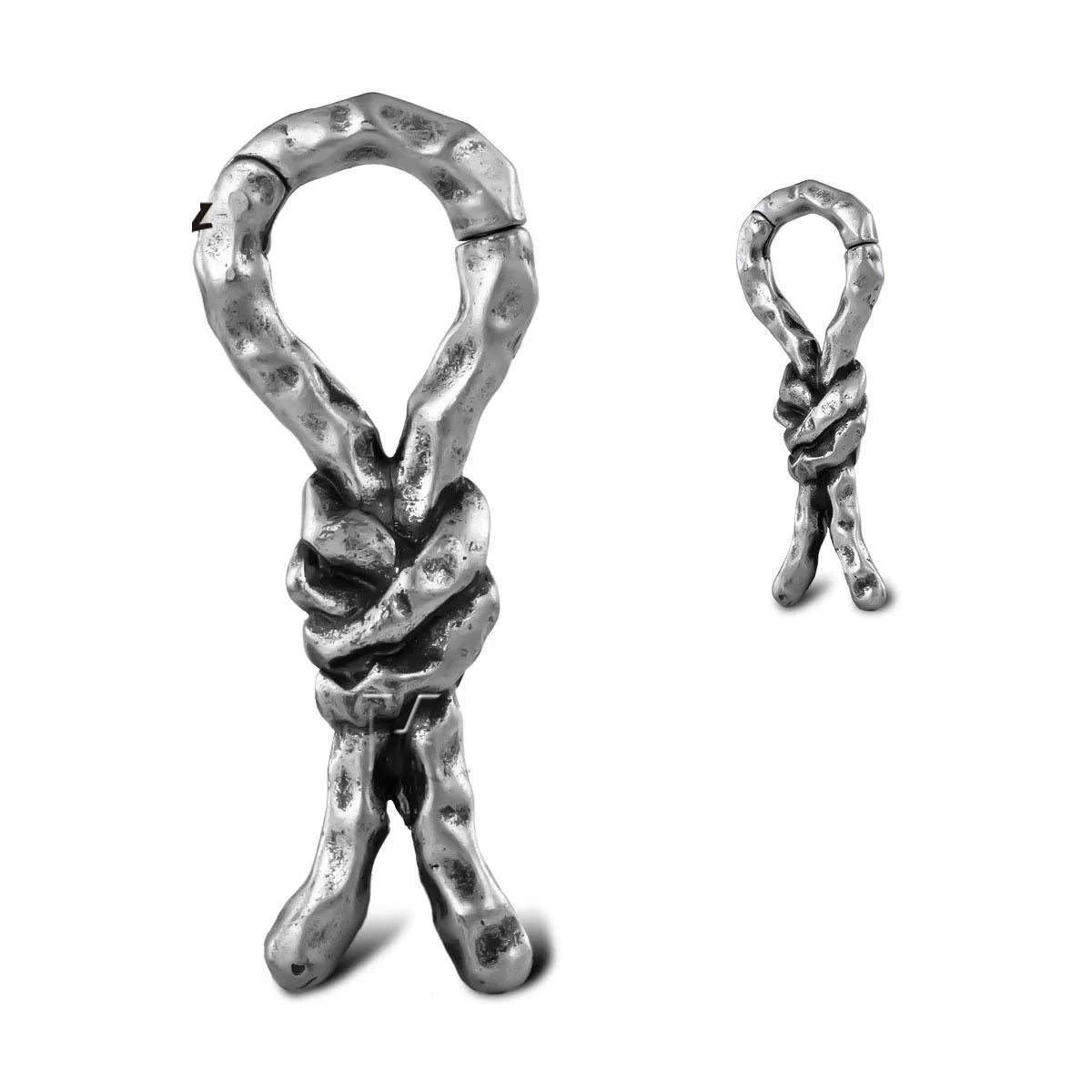 Copper piercing earrings with bend and hitch design for auricle placement measuring 4mm