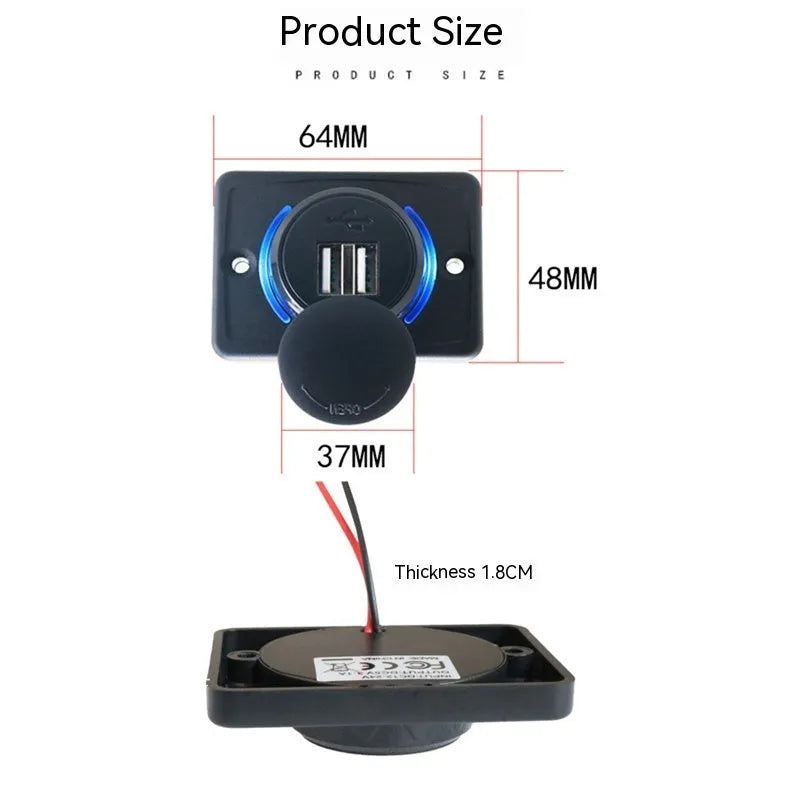Black vehicle USB charger with 12-24V input and 3.1A output for car device charging