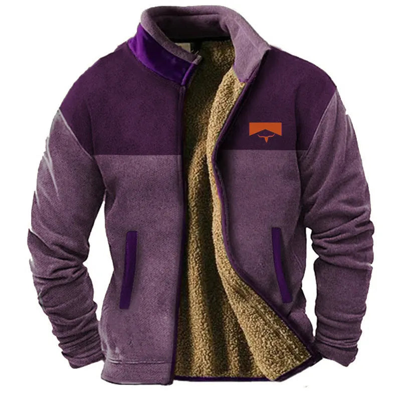 Men's green fleece-lined padded coat with regular 50cm length and polyester fibre construction