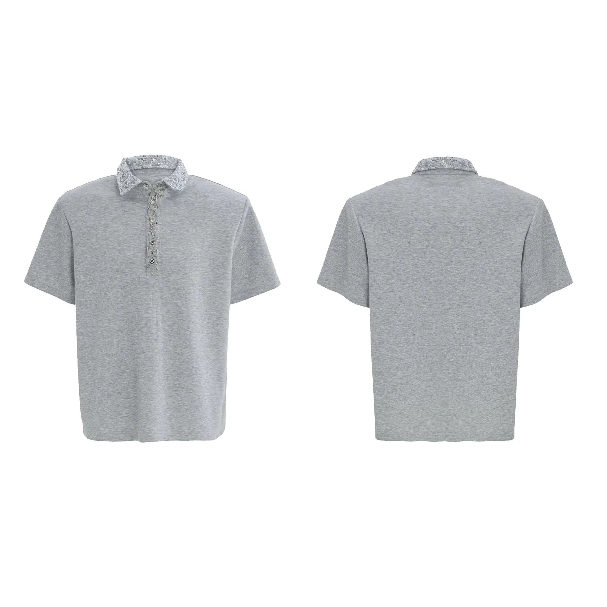 Men's loose fit square collar polyester polo t-shirt in black, grey, or white