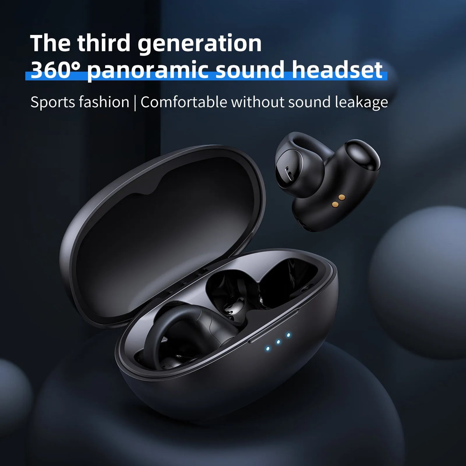 Black Bluetooth gaming headset with clip-on ear hook design for sports and e-sports wireless use