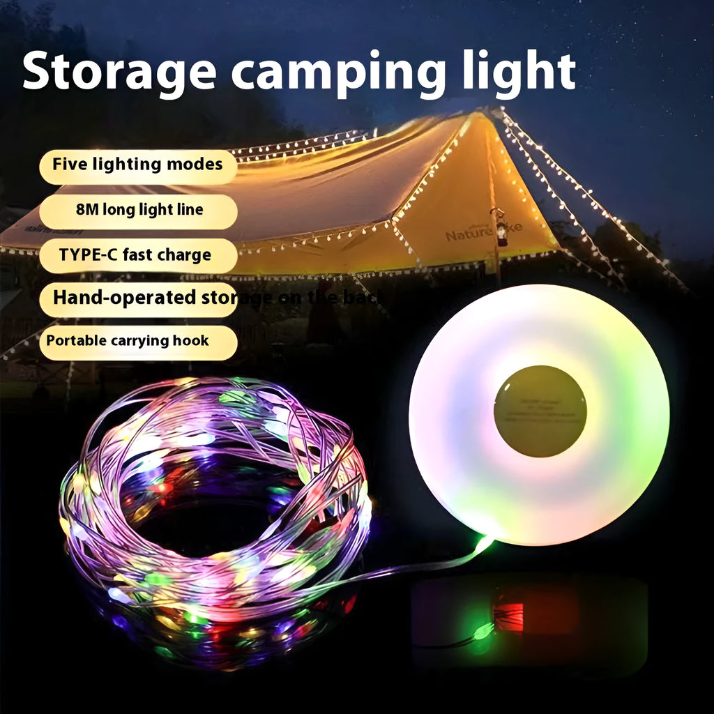 Rechargeable outdoor string lights with 30 LED beads stretched across 8 metre length