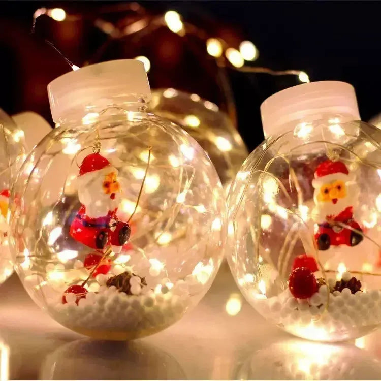 LED Christmas curtain lamp string with 10 fairy light bulbs featuring snowman and Christmas tree decorations