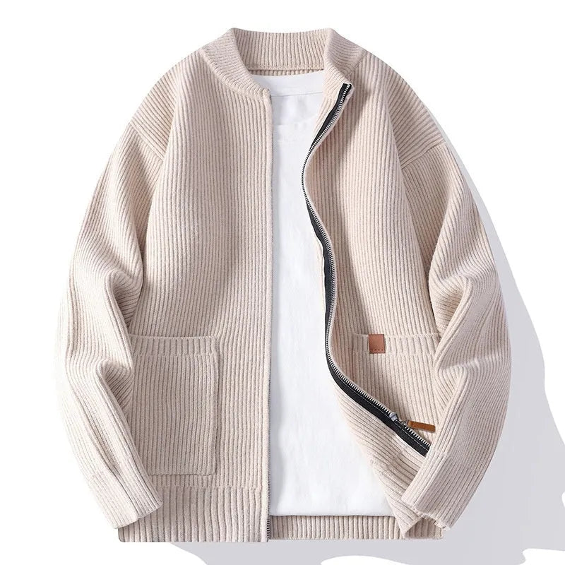 Men's striped cardigan sweater jacket in straight fit available in multiple colours