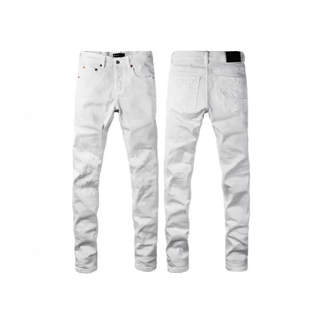 Men's black slim fit skinny jeans with straight leg retro styling and button fly