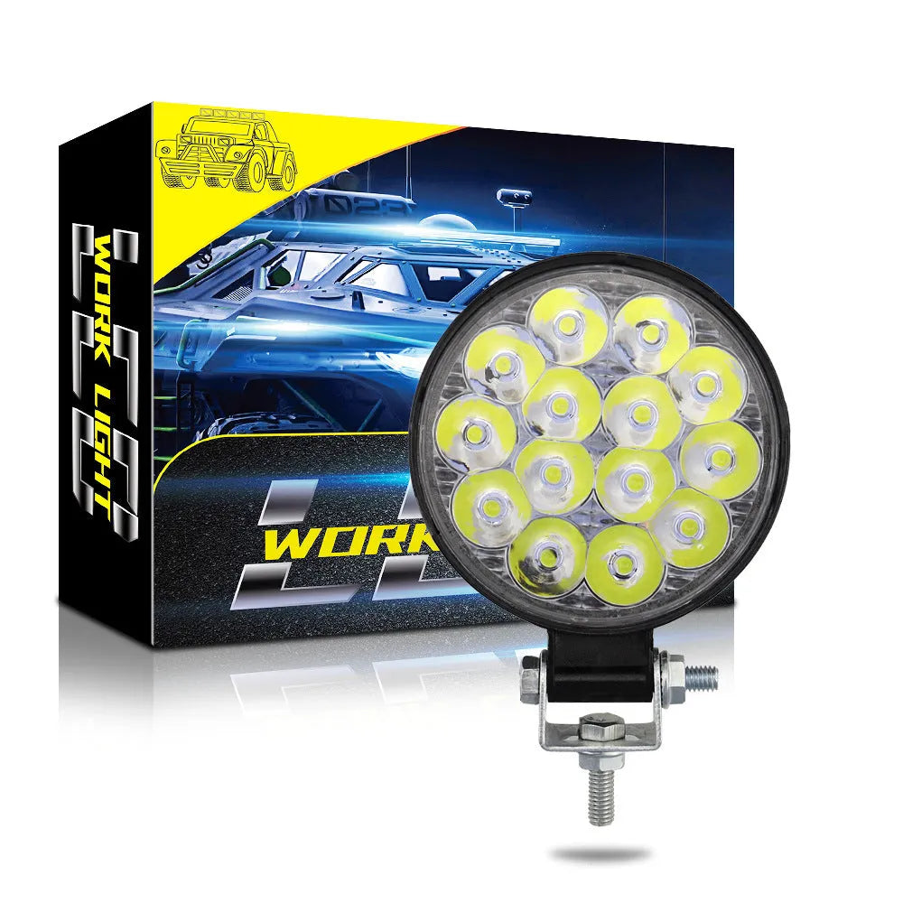 White LED car work light with aluminium housing and round design for automotive and marine applications
