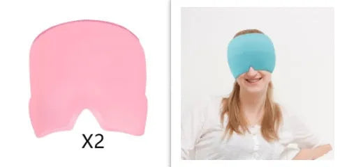 Black elastic cloth gel cooling eye mask for headache relief, shown with adjustable strap.