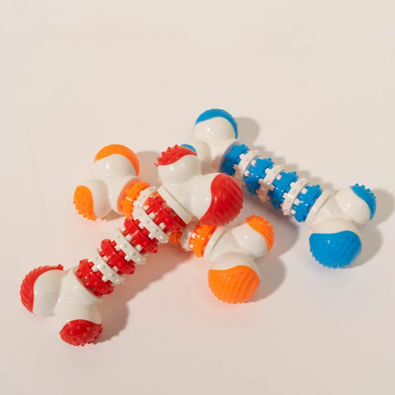 Blue bone-shaped interactive dog toy for small breeds with treat holder compartment