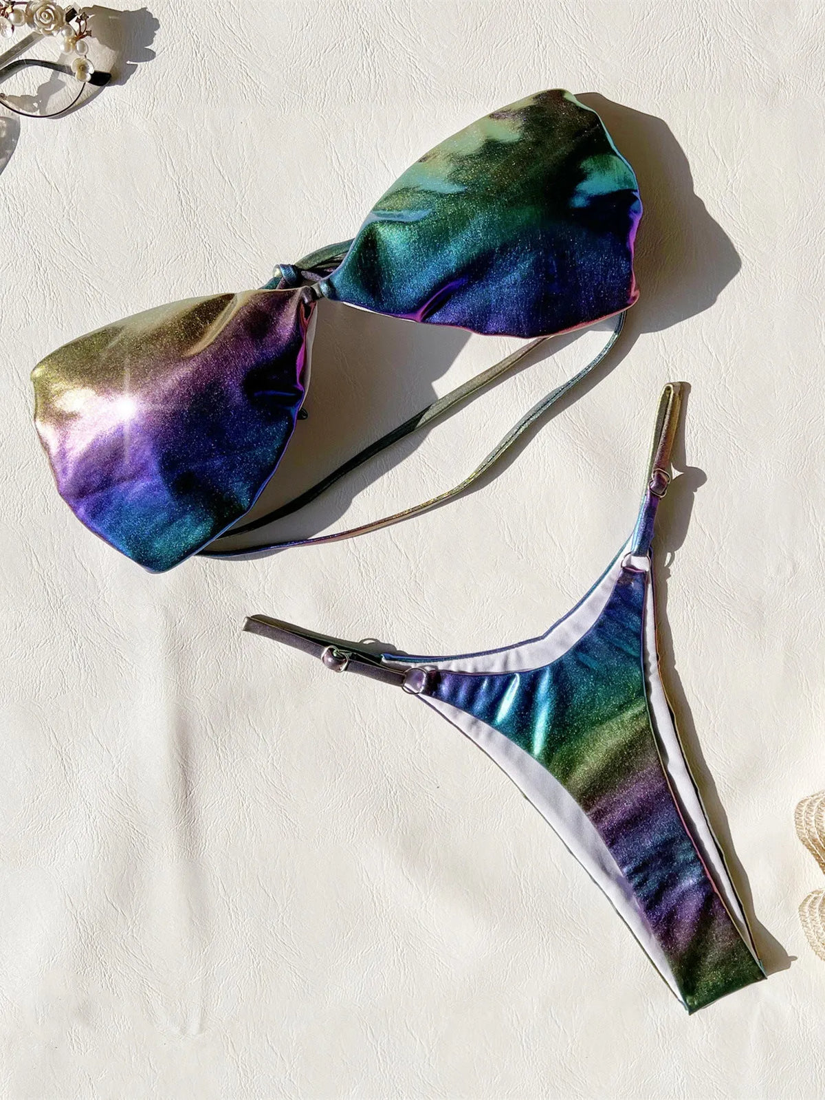 Women's gradient purple bikini swimsuit set with two-piece design for swimming activities