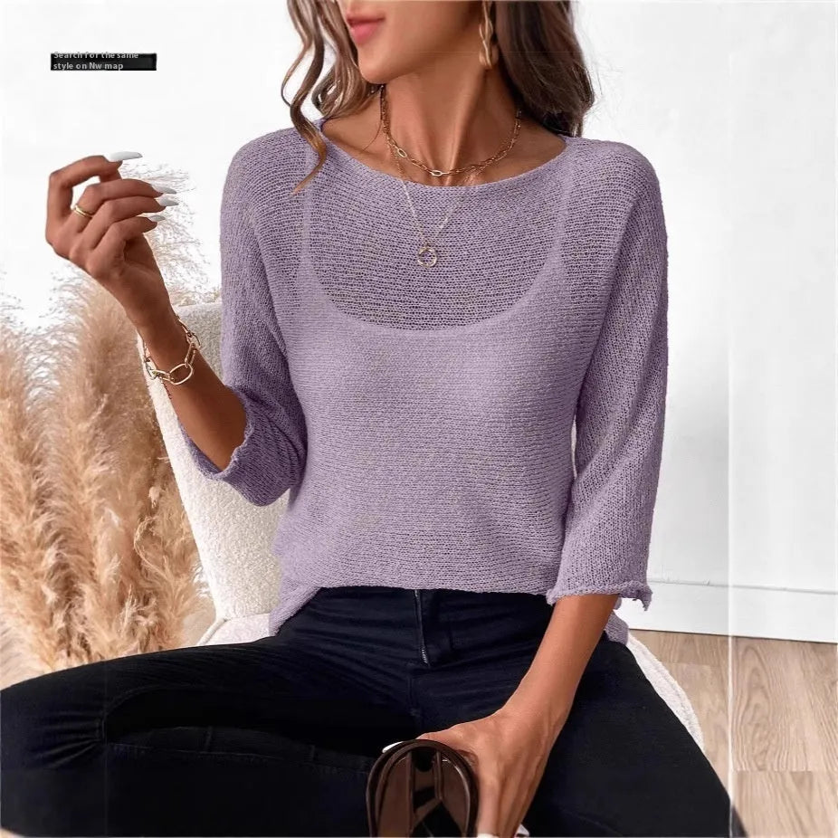 Women's knitted off-shoulder overall with 3D pattern in thin polyester fabric for spring and summer wear