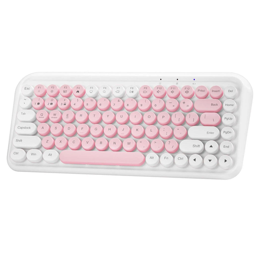 Pink Bluetooth wireless keyboard with 84 keys showing compact design