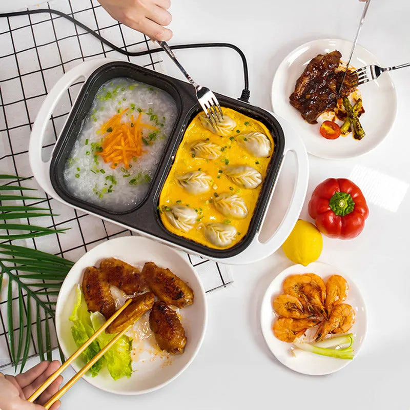 White or green dual-use electric caldron frying oven appliance with mechanical controls