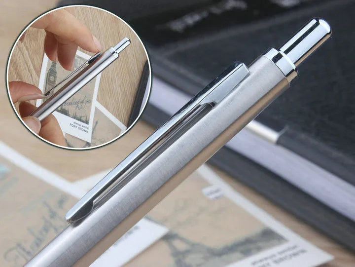 Metal automatic mechanical pencil with five lead size options displayed with 2B refills