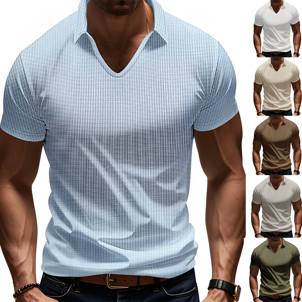 Men's loose fit V-neck short sleeve t-shirt in a light grey solid colour