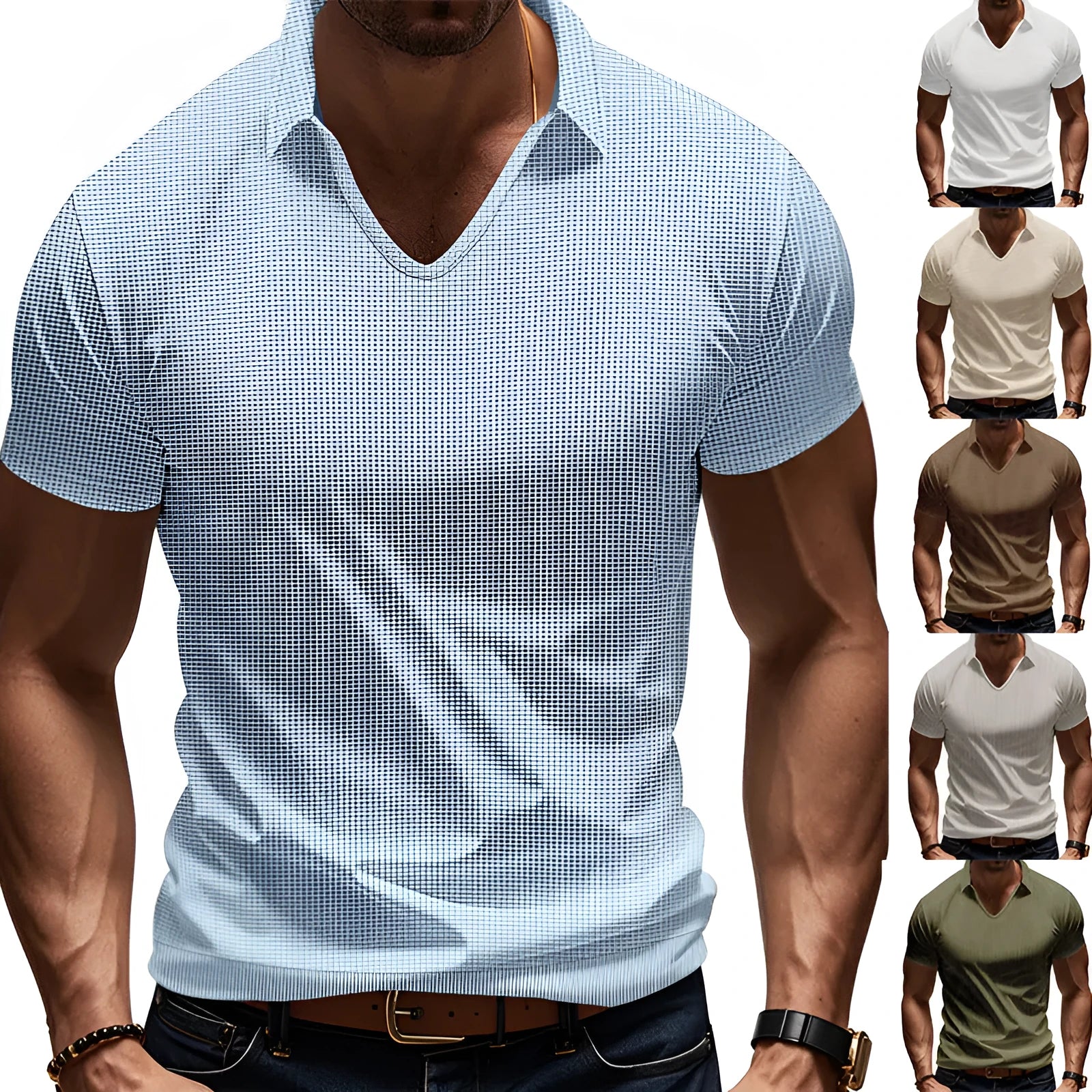Men's loose fit V-neck short sleeve t-shirt in a light grey solid colour