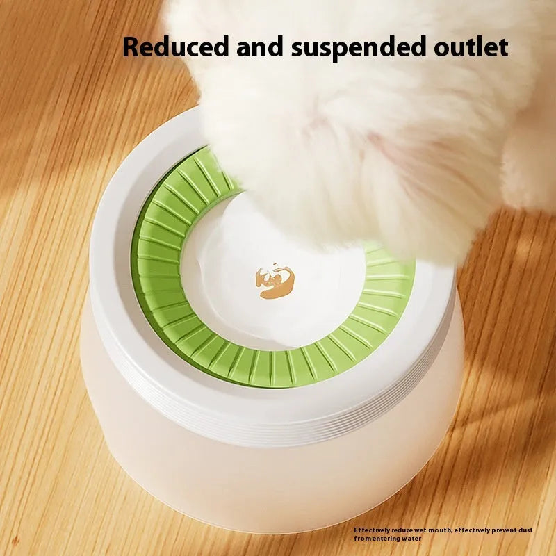 Green, blue, and brown pet suspension drinking bowl with separate base plate on a white background.