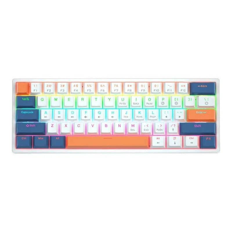 Bluish black 61-key mechanical keyboard with hot-swappable switches on desk