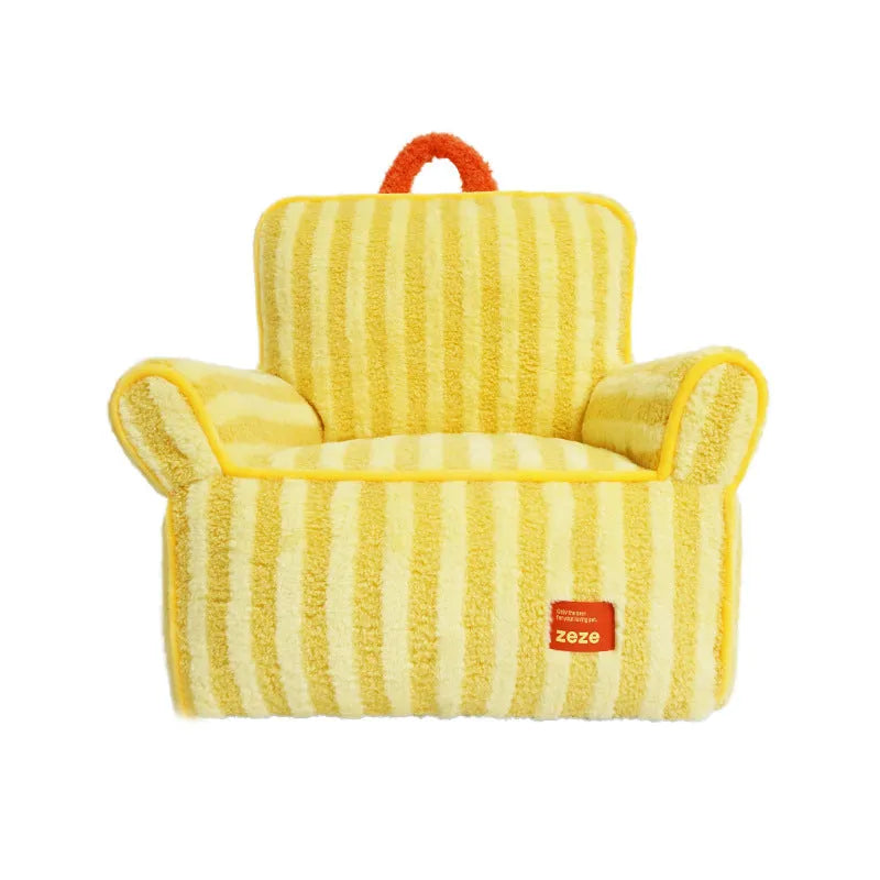 Striped pet bed with removable cover in plush fabric for dogs