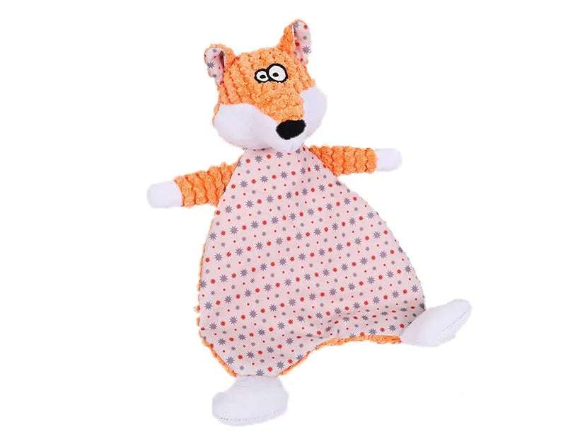 Brown velvet fox elephant plush dog toy with sound element for chewing and boredom relief.