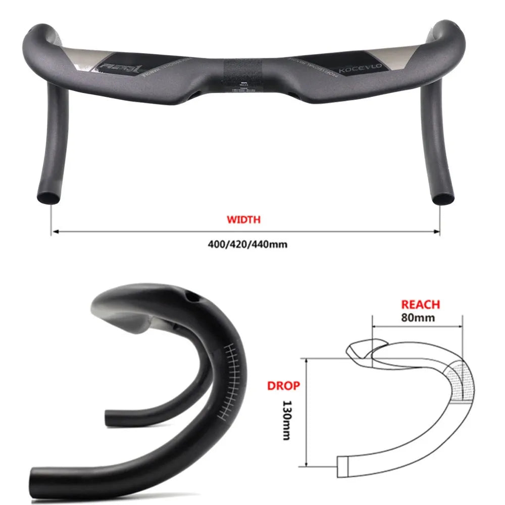 Wei Bike matt carbon fibre road bicycle drop handlebar shown from above