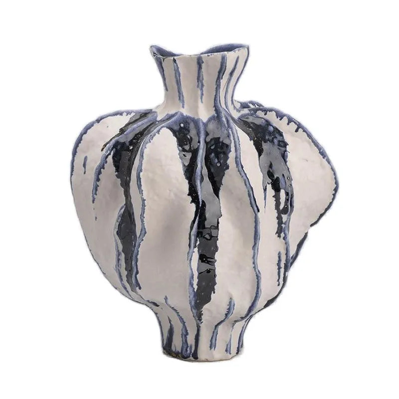 Handmade ceramic vase in Style 5 or Style 6 blue and white with a glass surface finish