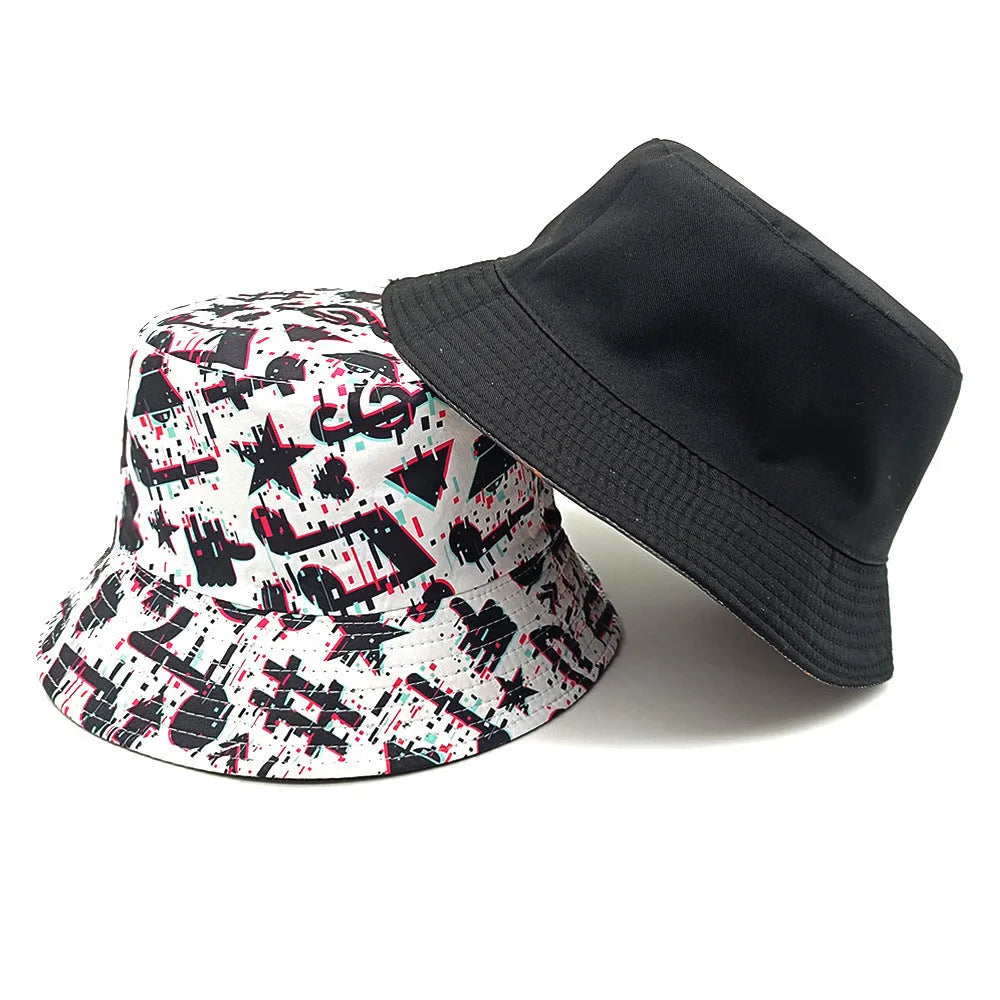Musical note pattern printed bucket hat with dome crown retro style, size M for 56-58cm head circumference