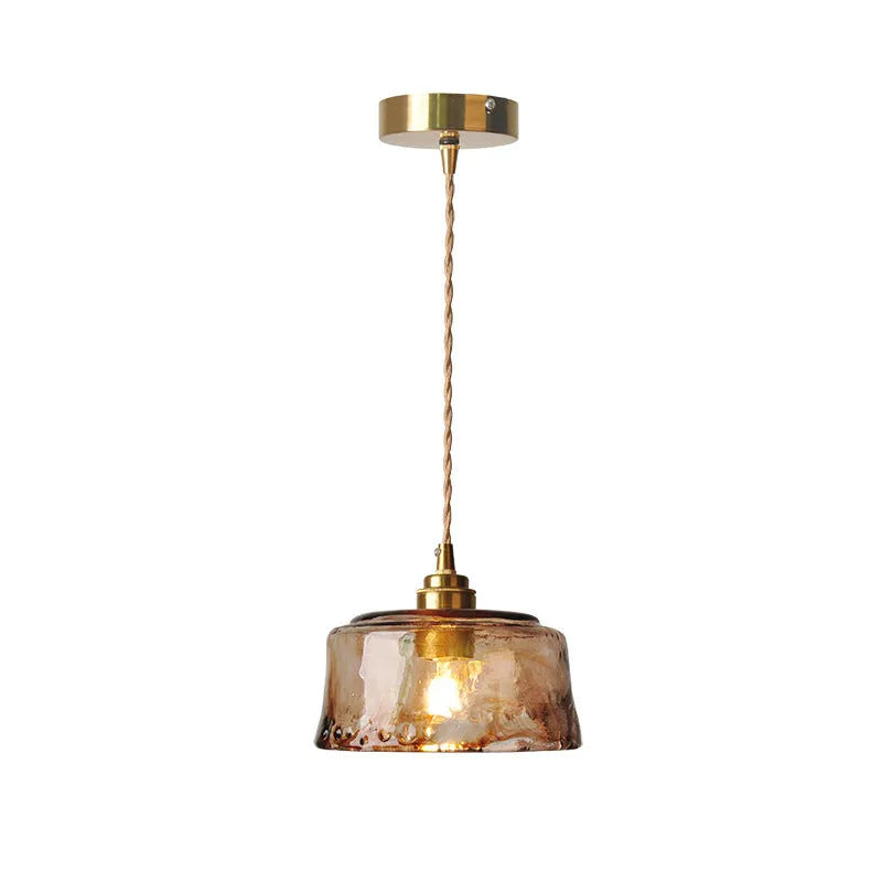 Nordic retro brass chandelier with glass shades and B-arm design for restaurant pendant lighting