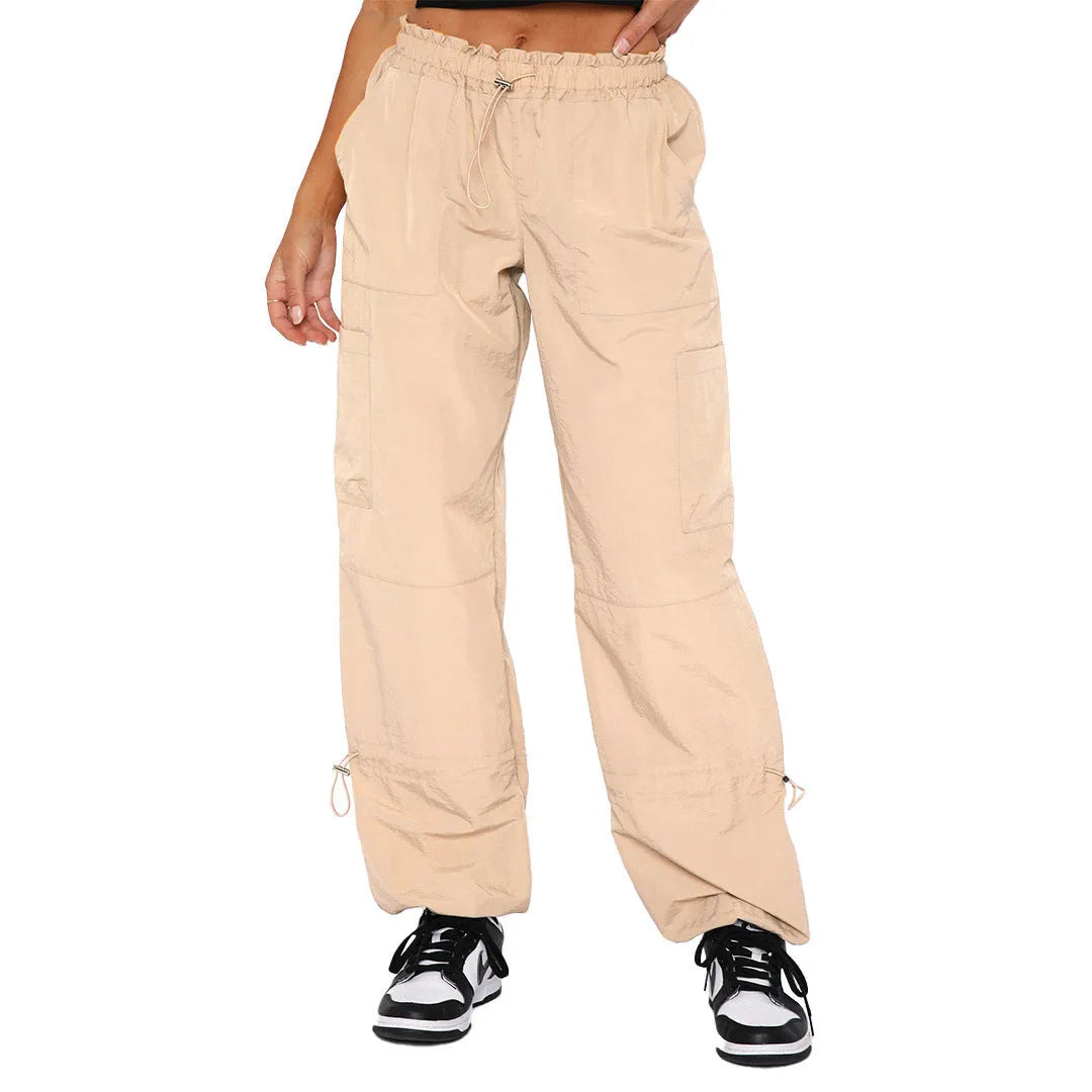 Straight-leg cargo pants with multiple pockets in polyester fabric available in multiple colours