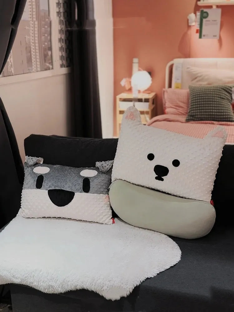 Grey Schnauzer print rectangular pet cushion measuring 50 cm long, soft filled with PP cotton.