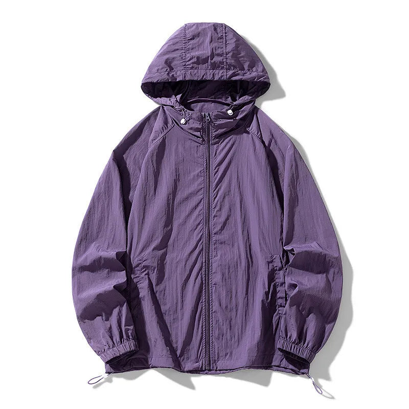 Loose fit nylon blend sports jacket for men and women shown in a choice of nine colours including black, navy, and wine red.