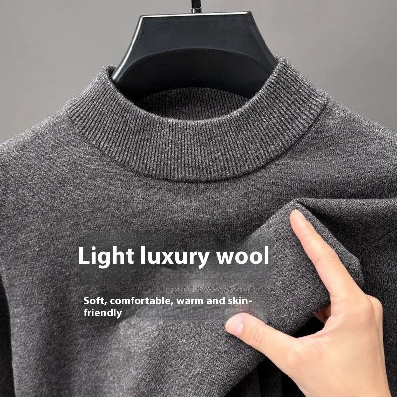Men's solid colour half turtleneck knitwear pullover in fine wool yarn