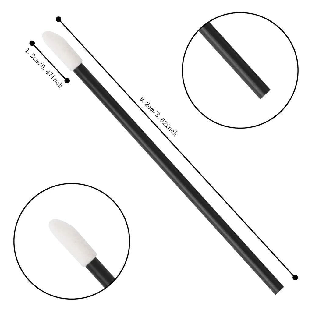 Pack of disposable flocked lip brush applicators with coloured handles on a white surface.