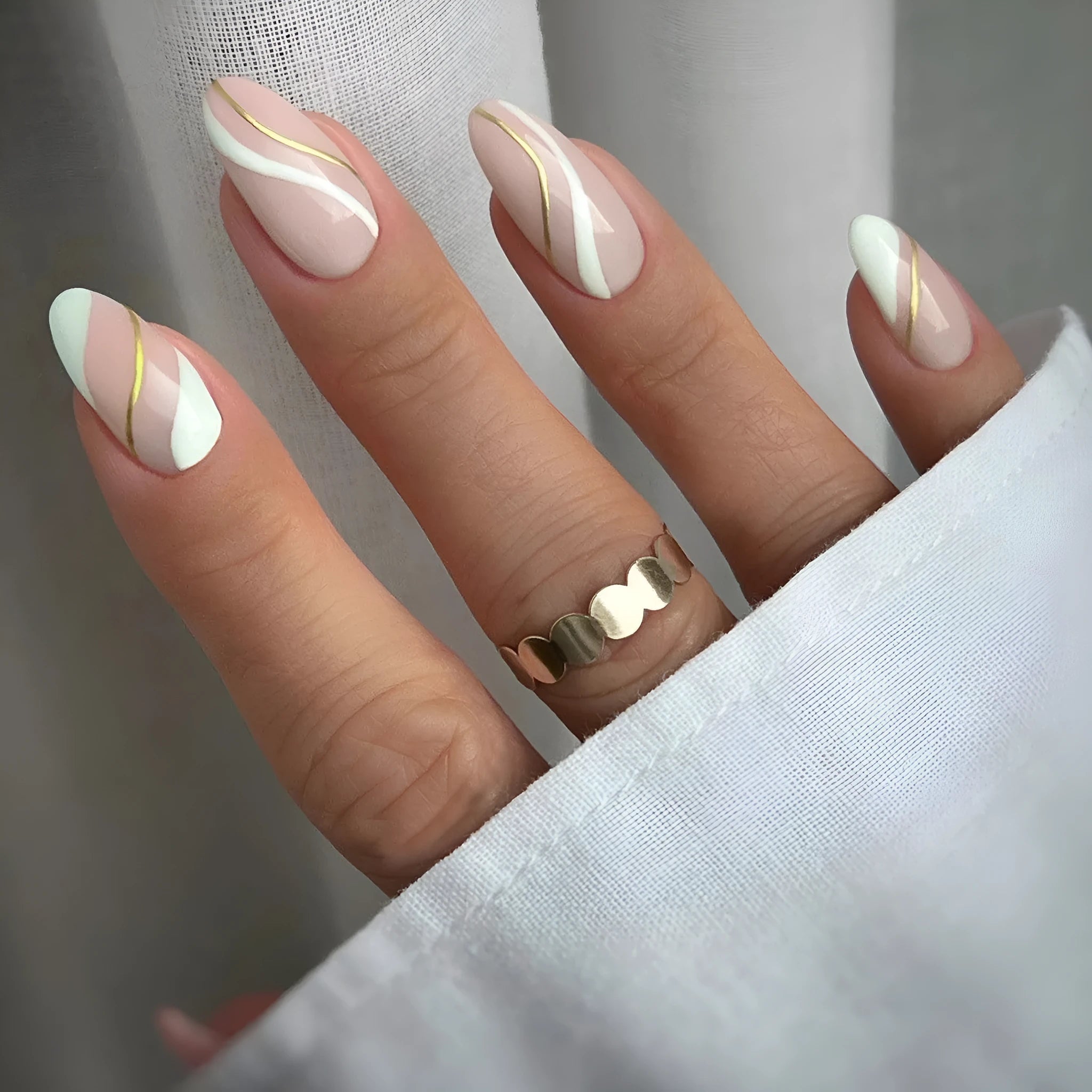 Golden Lines medium drop-shaped plaid pattern nail stickers with jelly glue adhesive JF0518