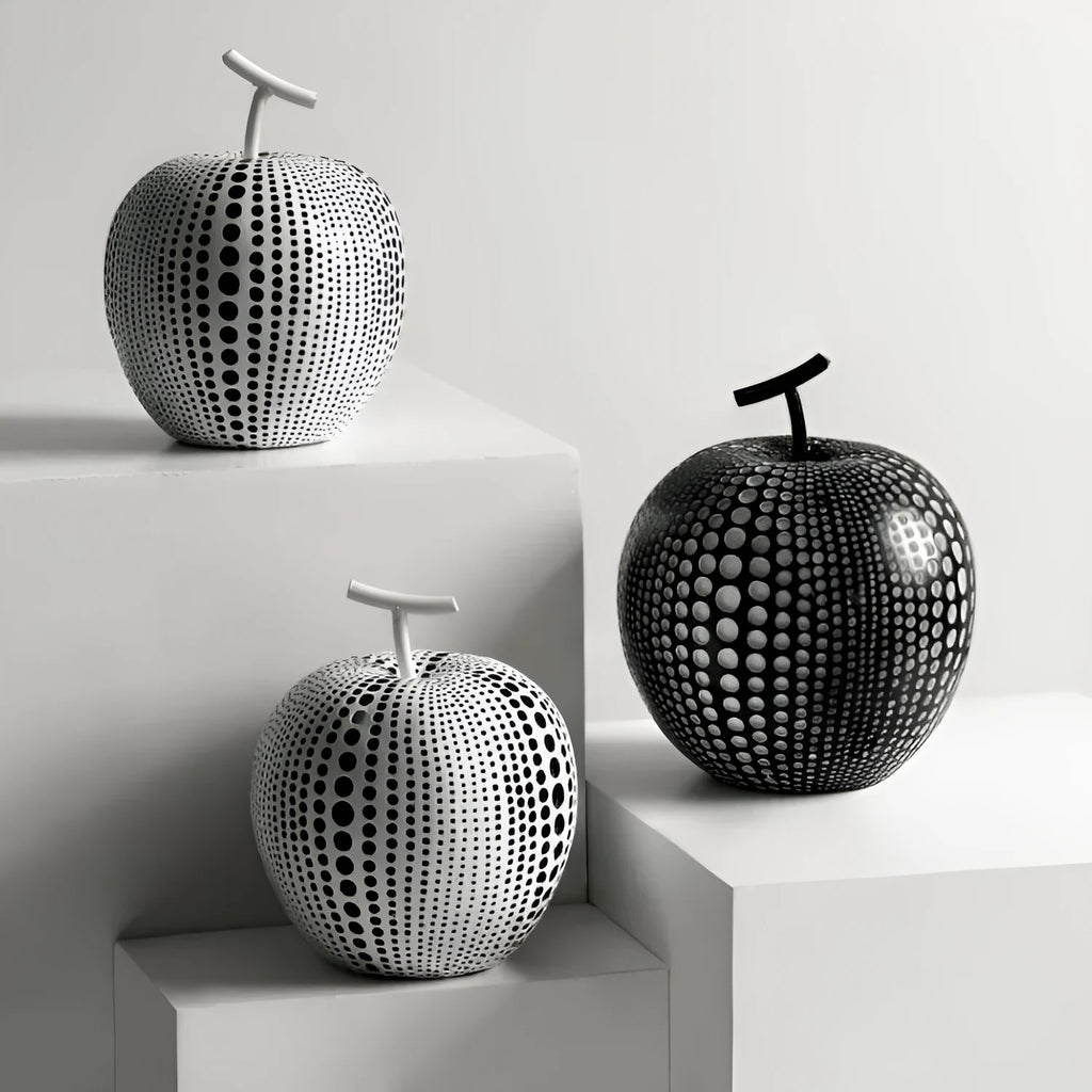 Resin apple and pear decorative crafts in multiple colours including white, black, orange and blue