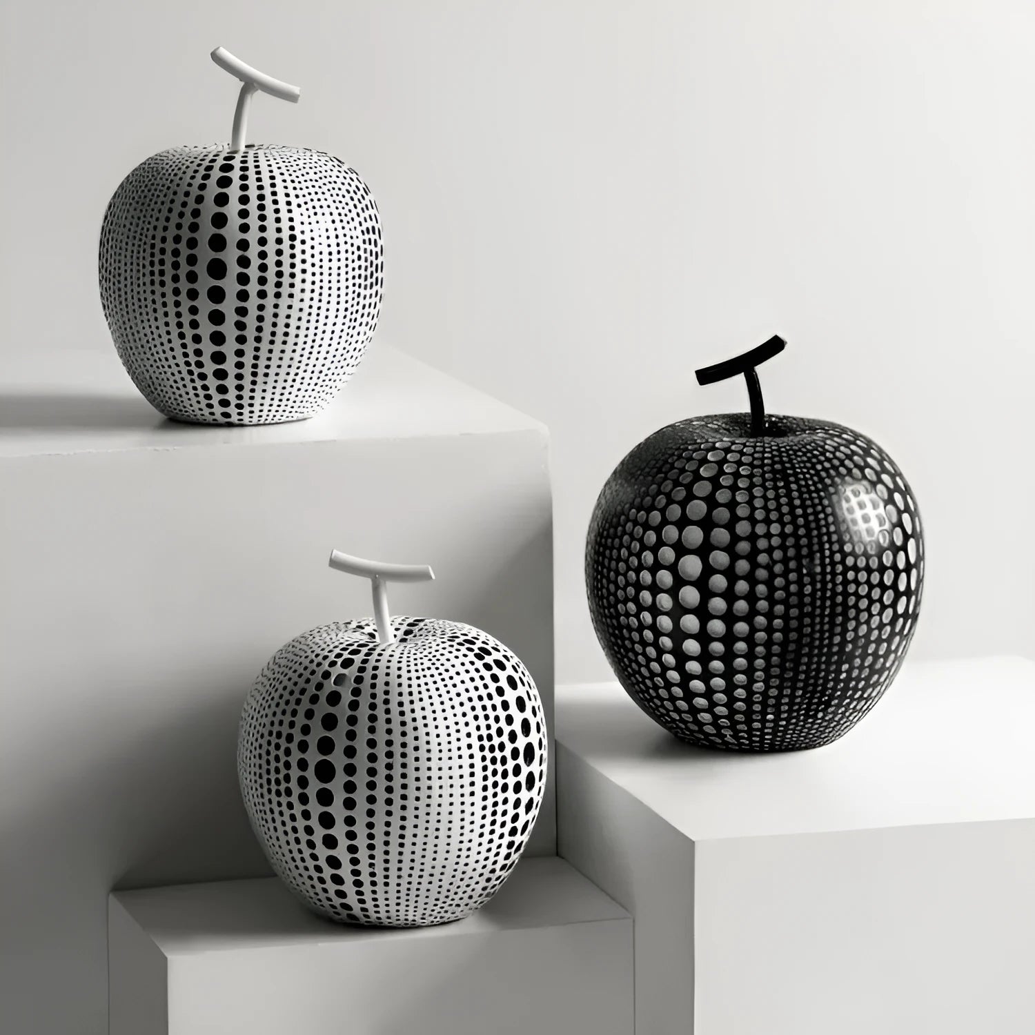 Resin apple and pear decorative crafts in multiple colours including white, black, orange and blue