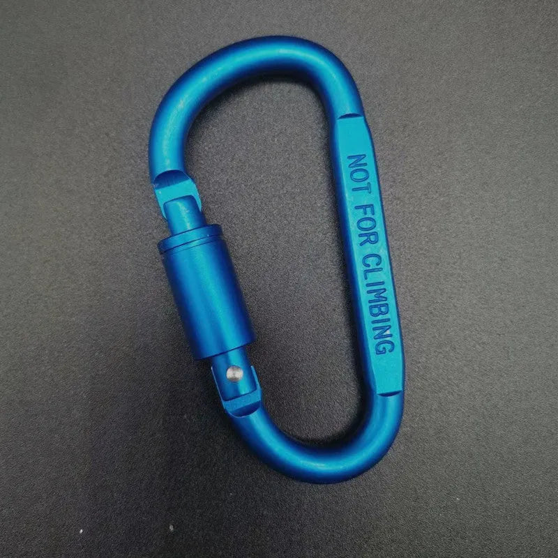D-type aluminium climbing carabiner with screwgate lock in bright silver colour showing 8cm flat profile