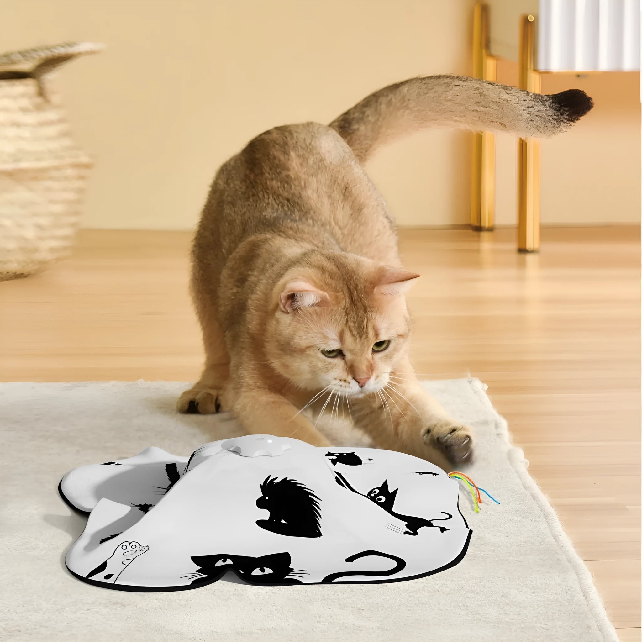 Automated plastic cat toy with moving teaser wand for self-play, picture colour finish
