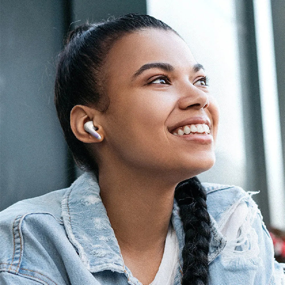 Wireless in-ear sports gaming headset in gradient blue colour with creative design.