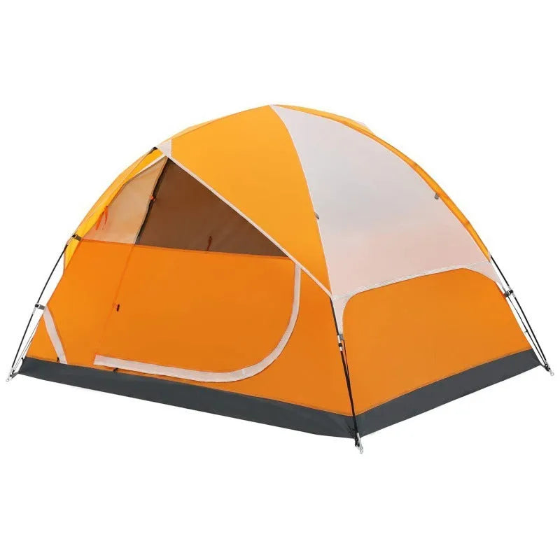 Orange 2-person camping tent with fibreglass poles, 1000 mm waterproof index, packed size 42 x 15 x 15 cm