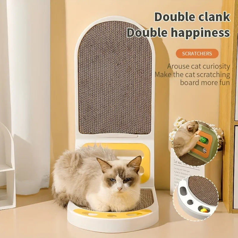 L-shape vertical cat scratching board mounted on wall with grey sisal scratching surface