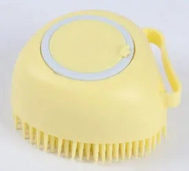 Silicone dog bath massage brush in blue, pink, and yellow colour options
