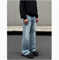 Men's blue straight jeans with retro whisker washing and flared leg style