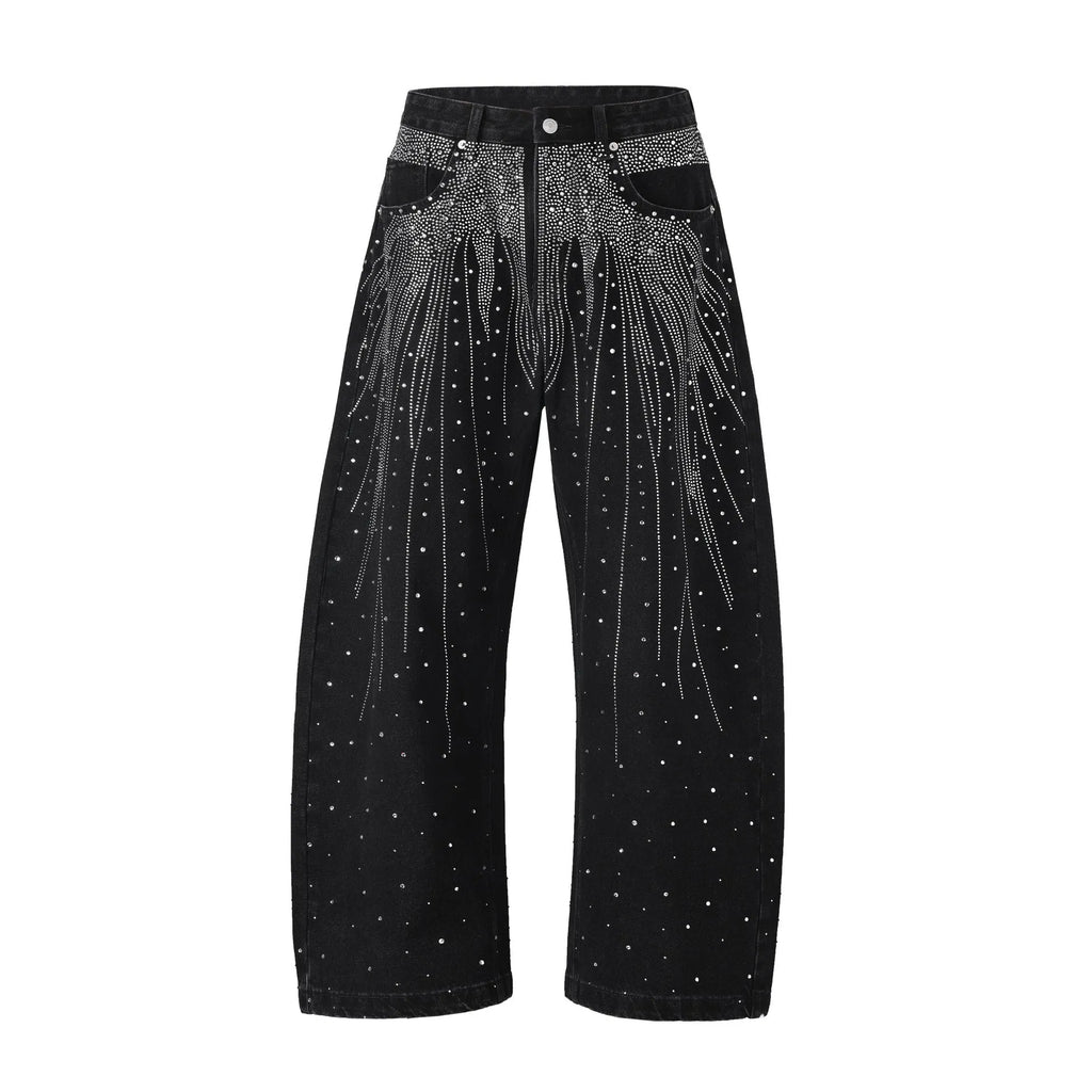 Loose-fitting wide-leg cotton trousers in black or blue colours with pull-on design for leisure wear