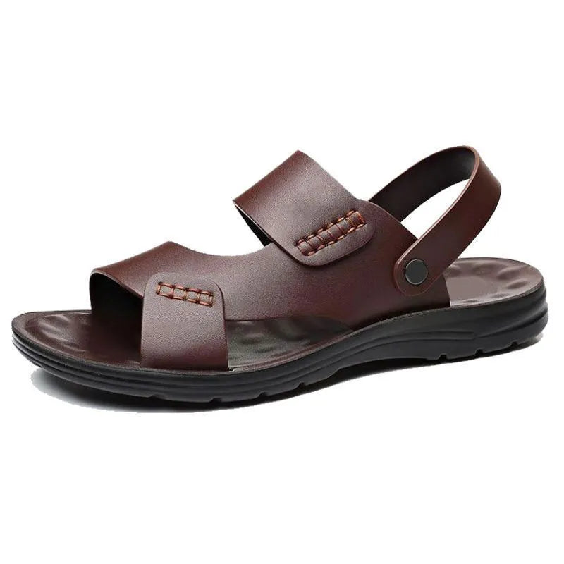 Men's waterproof plastic sandals in black and brown colours, showing casual beach footwear design