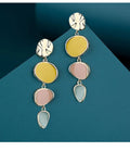 Morandi three-colour oil-dripping disc earrings with sterling silver needle on white background