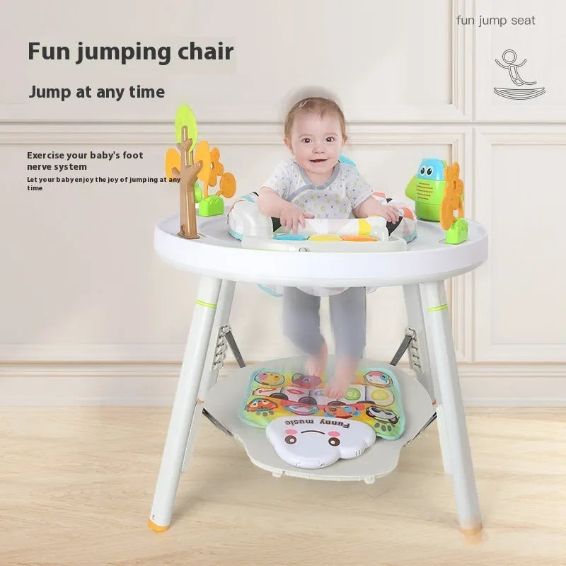 Baby jumping chair with bouncing gymnastic rack in duck or lion styles with interactive toys