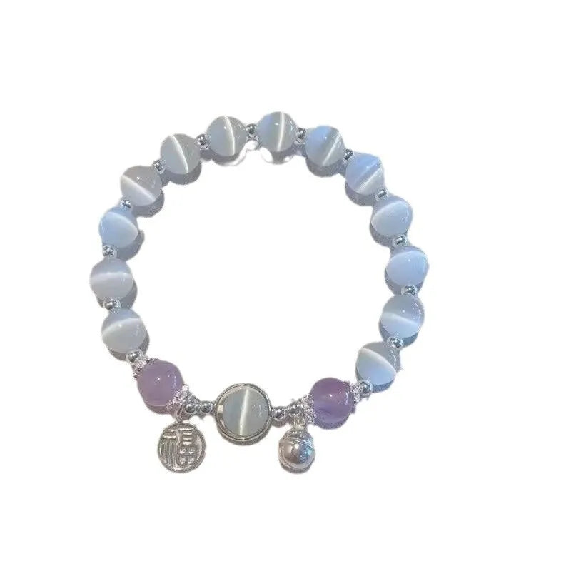 Moonlight grey glass and coloured glaze women's bracelet with drop-shaped and round beads.