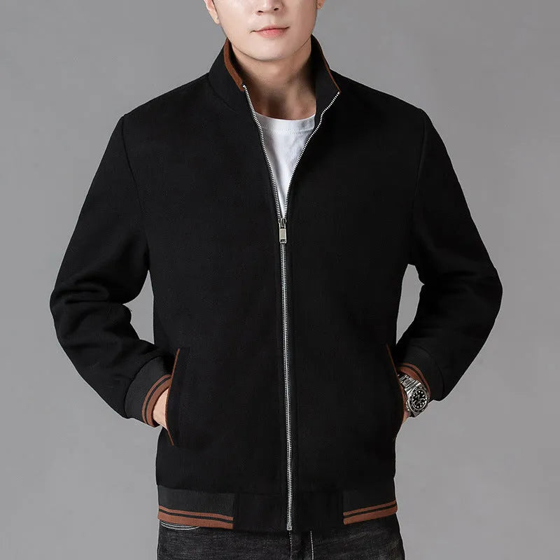A grey men's sports-style fleece jacket with long sleeves, shown on a hanger.