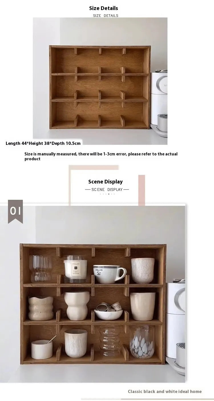 Solid wood square storage rack with multiple grid compartments in a birch wood meridian colour.