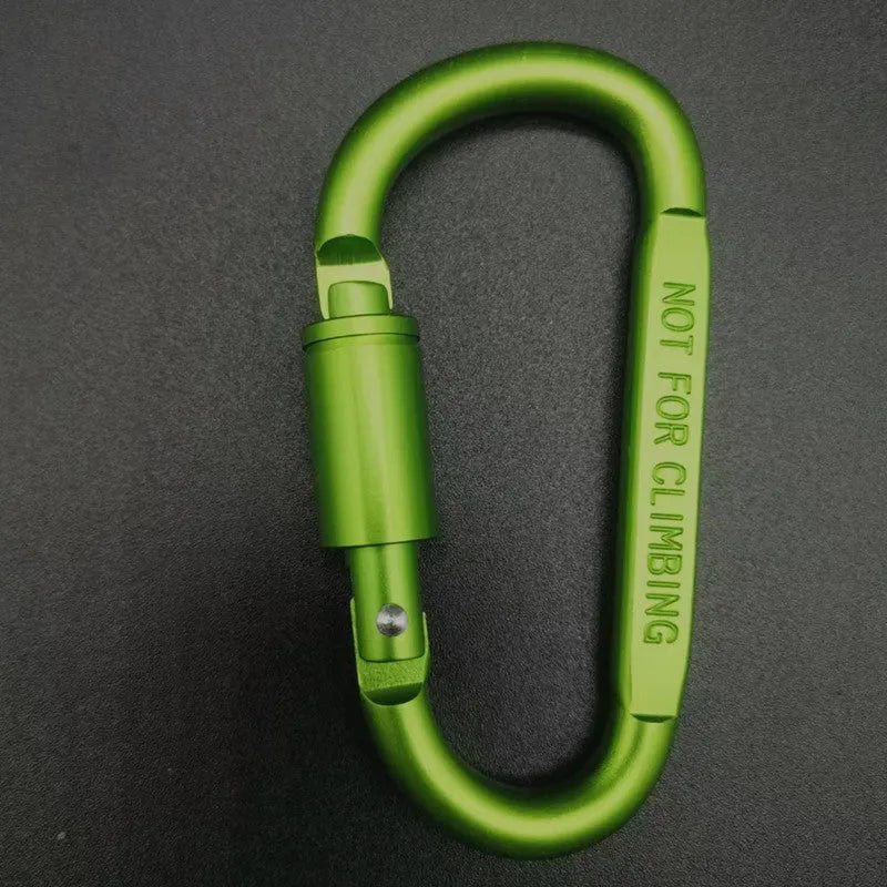 D-type aluminium climbing carabiner with screwgate lock in bright silver colour showing 8cm flat profile